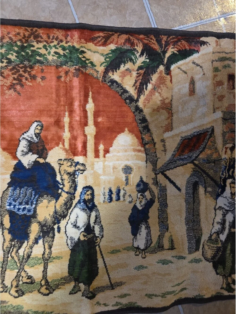 Vintage Middle Eastern Outdoor Market Scene Vibrant Colored Tapestry 22